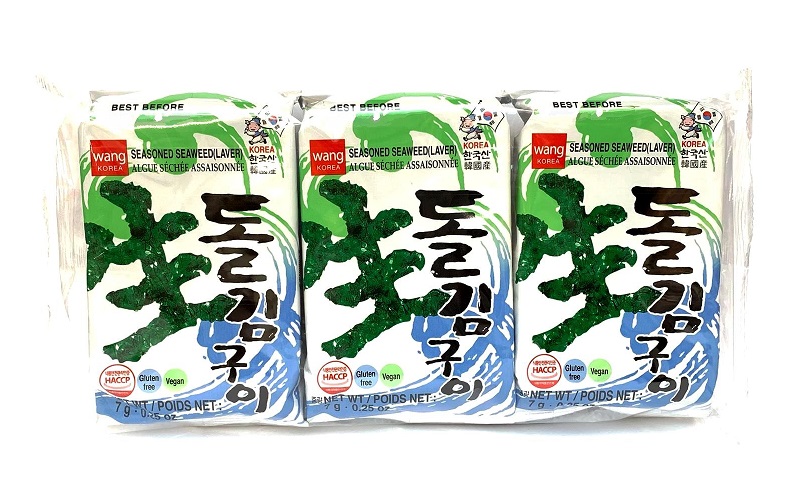 Snack coreano Kim di alghe tostate - Wang 3pz. x 7g. Snack coreano Kim di alghe tostate - Wang 3pz. x 7g.